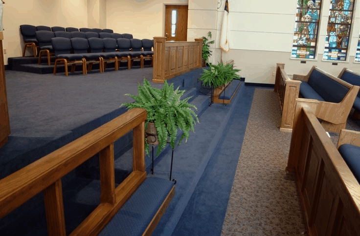 Restored church pew detail from a Kivett's restoration project